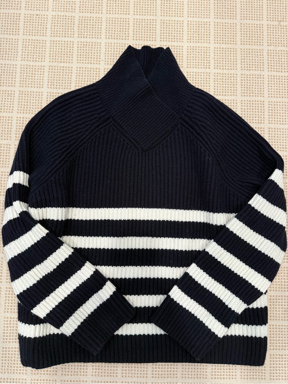 COS Navy and White Striped Ribbed Sweater